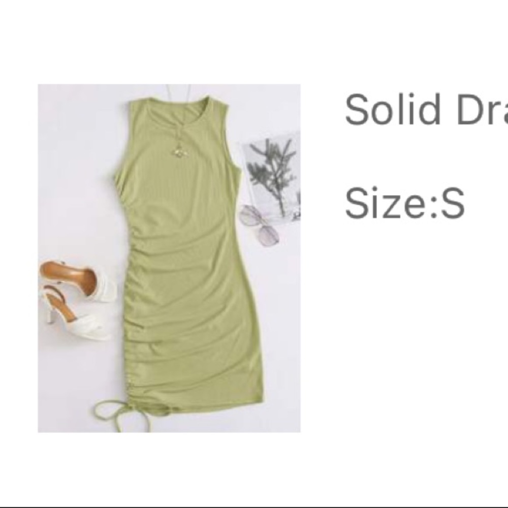 Solid Drawstring Side Bodycon Dress